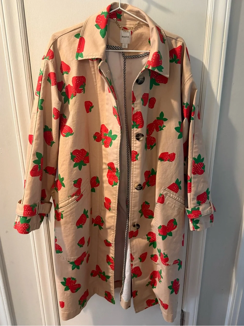 Maeve Strawberry Print Car Coat from Anthropologie Small - Picture 4 of 11